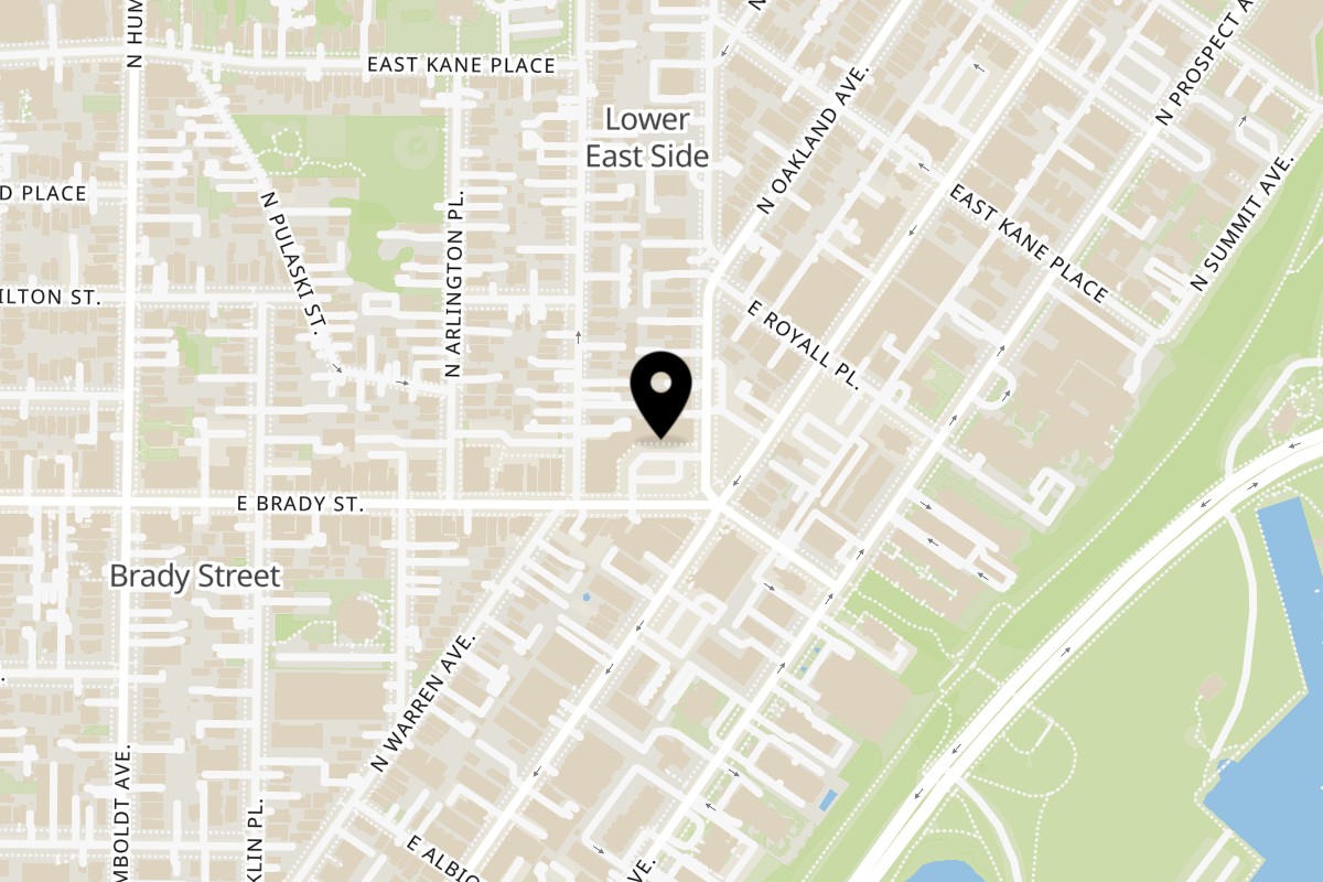 Map showing the location of Megawich - The Ultimate Sandwich on 1426 E Brady St in Milwaukee